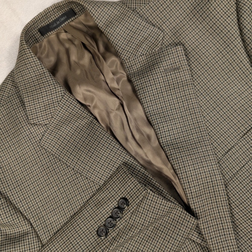 Lauren Ralph Lauren Silk Wool Houndstooth Blazer Sport Coat Brown Tan 40R